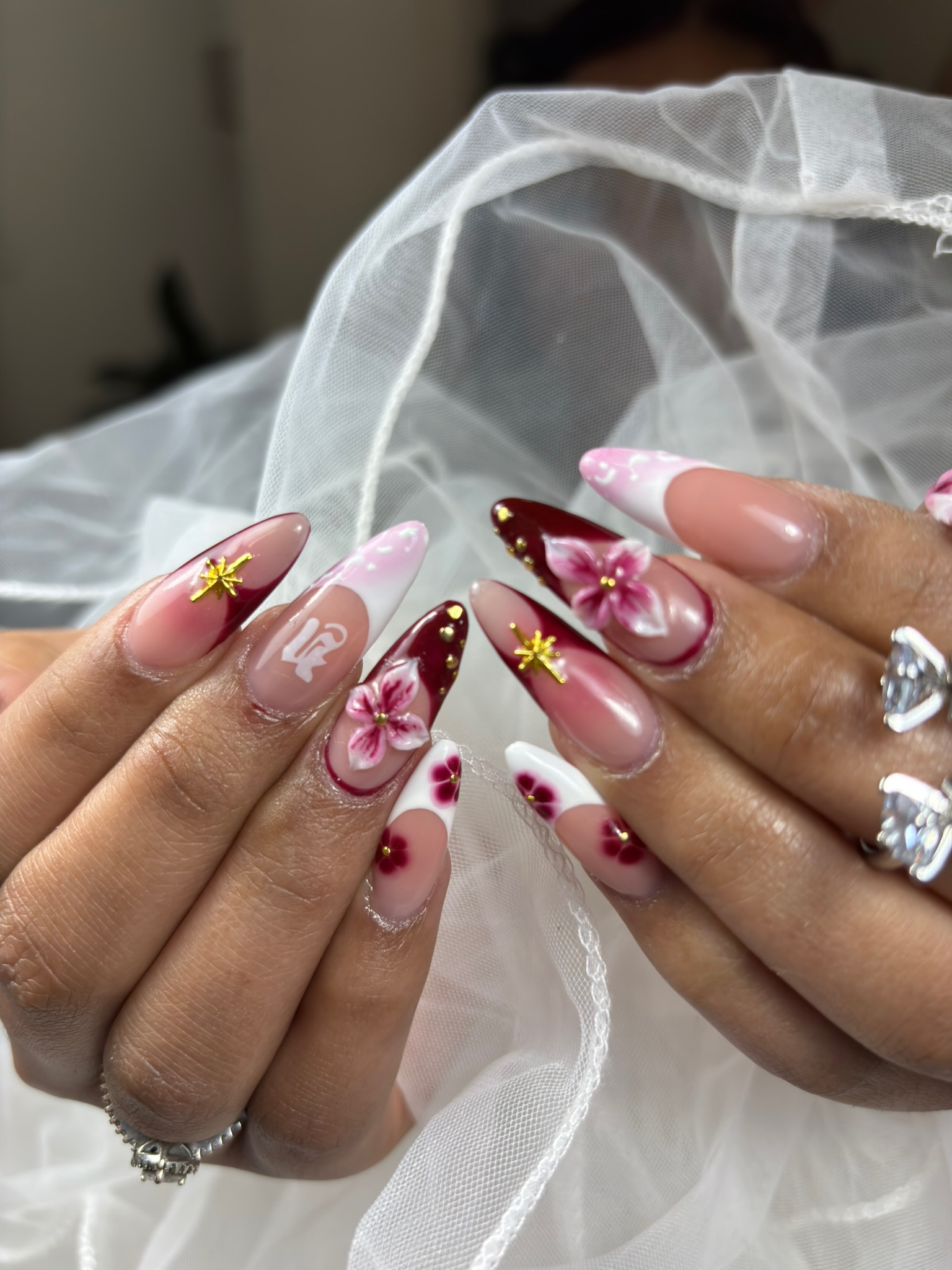 Nail Design Set Red with flower